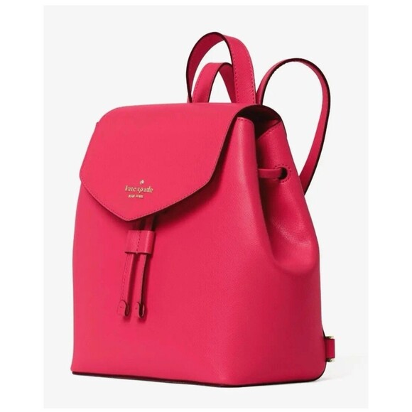 New Kate Spade Lizzie Saffiano Leather Medium Flap Backpack Bikini Pink - Picture 3 of 4